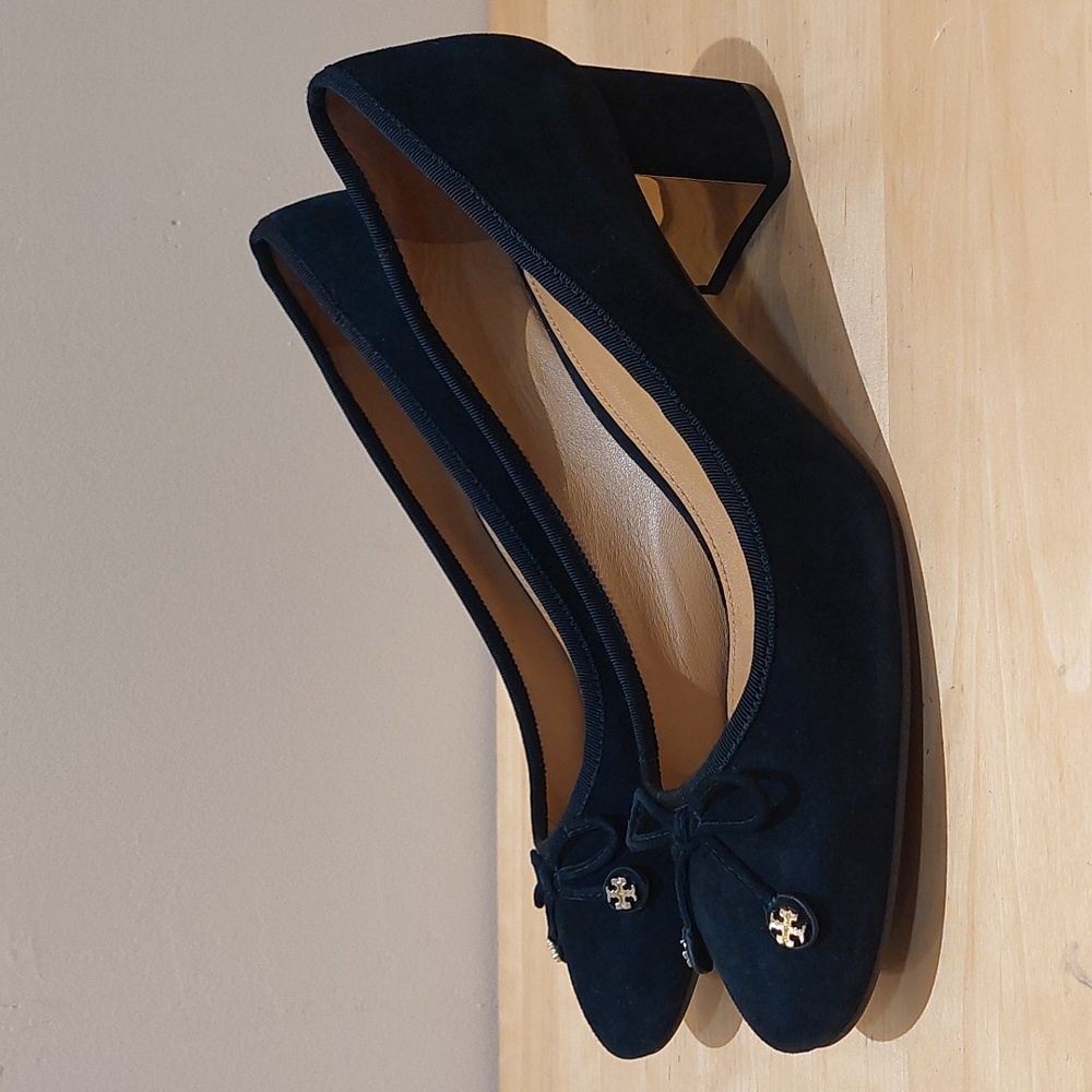 Tory Burch Bow Tie Black Suede Heels
